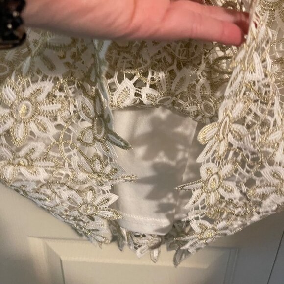 Aqua Womens White Black Gold Crochet Lace Cutout Sleeveless Cocktail Dress Small - Picture 7 of 9